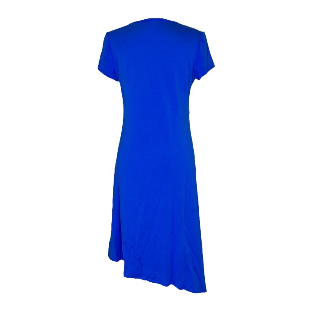 Women's Blue Bamboo Dress Size XL Asymmetrical Short Sleeve V-Neck Compli-K NWT - Picture 2 of 2